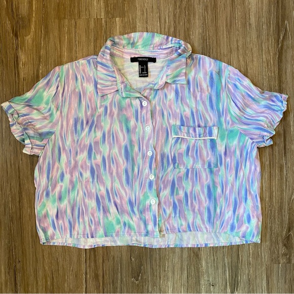 Forever 21 Retro Button Down Crop Top - Size Large - Picture 6 of 11